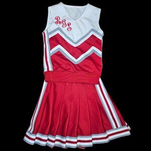 VTG 90s Cheerleader Uniform Outfit Shirt Pleated Skirt Red White‎ RGS Sz XS USA